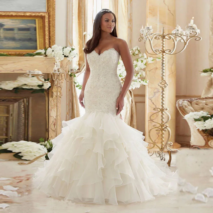 Charming Ruffles Sequined Bridal Gown