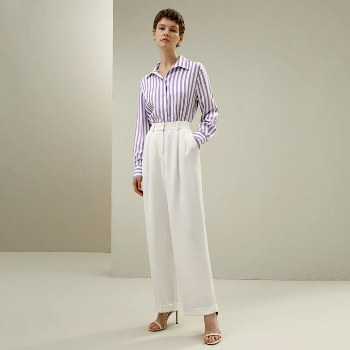 Embroidered Striped Mulberry Silk Shirt
