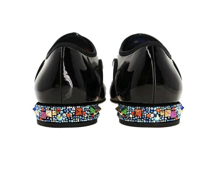 Flashy Rhinestone Band Patent Leather Loafers