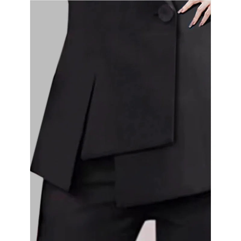 Black sleeveless blazer vest front pocket flap and curved seam detail