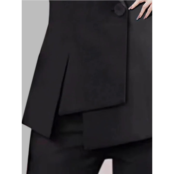 Black sleeveless blazer vest front pocket flap and curved seam detail