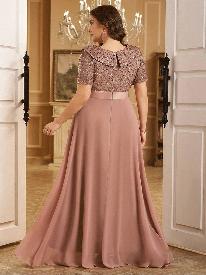 Shiny Plus Size Sequined Prom Gown