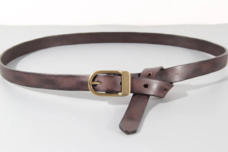 Stylish Cowhide Leather Narrow Belt