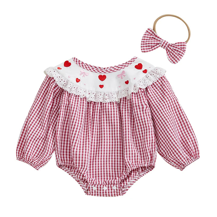 Adorable Embroidered Plaid Romper
