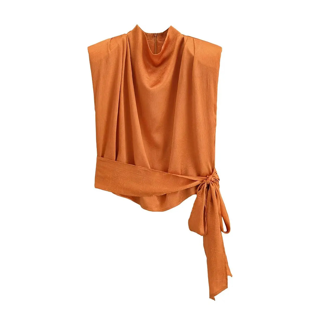 Fashionable Crossover Tie-Hem Blouse