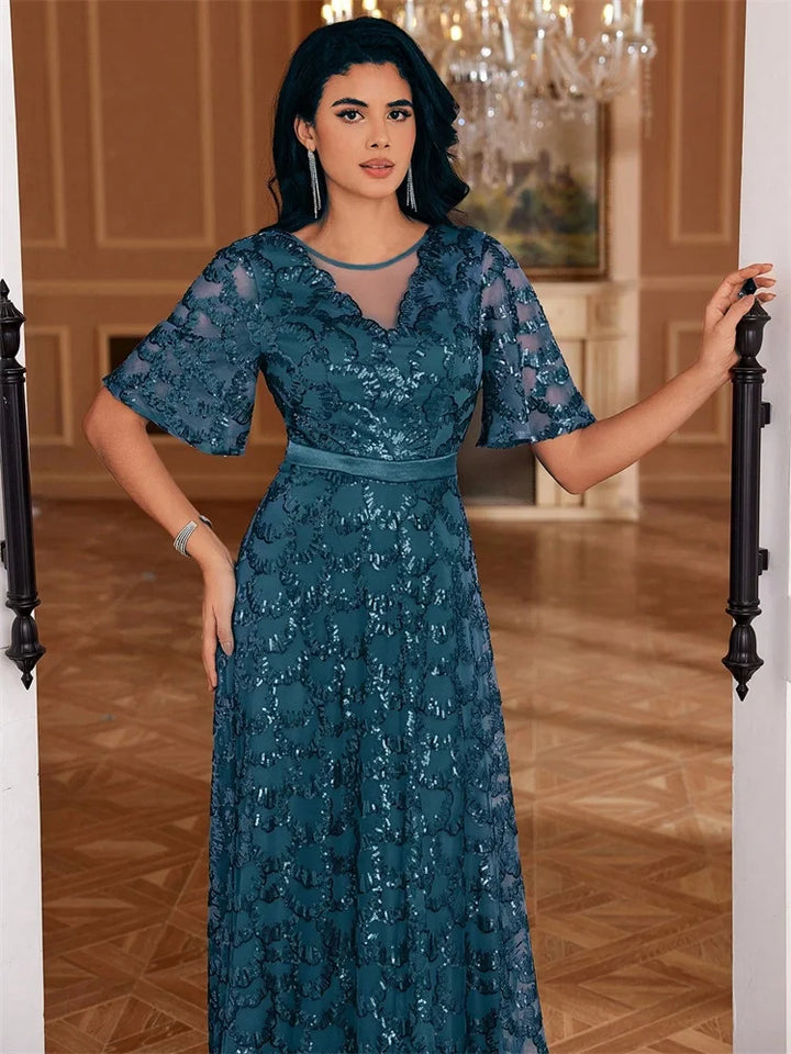 Elegant Short Sleeves Evening Gown