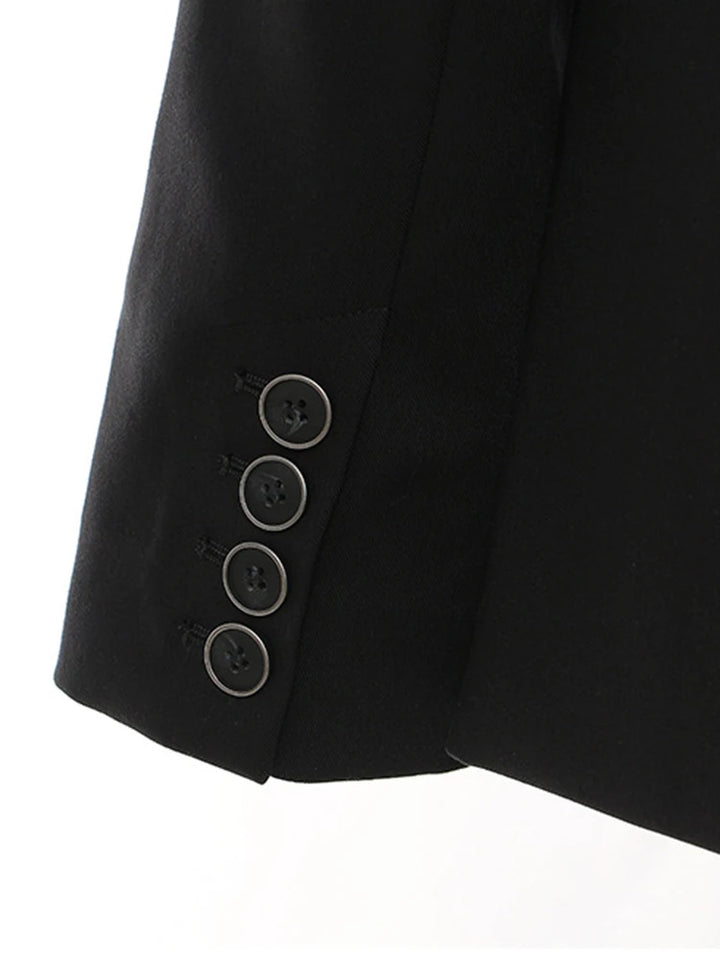 Black faux leather blazer sleeve cuff with three round button closures