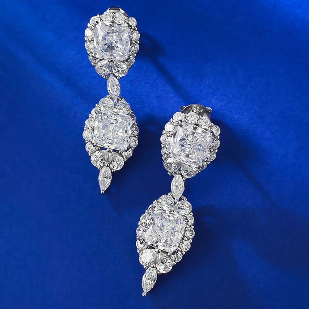 Luxury Sapphire Silver Drop Earrings