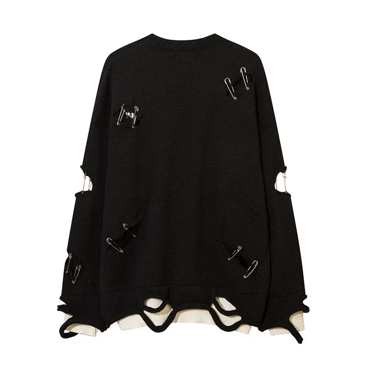 Vintage Pin Ripped Hole Women Jumper