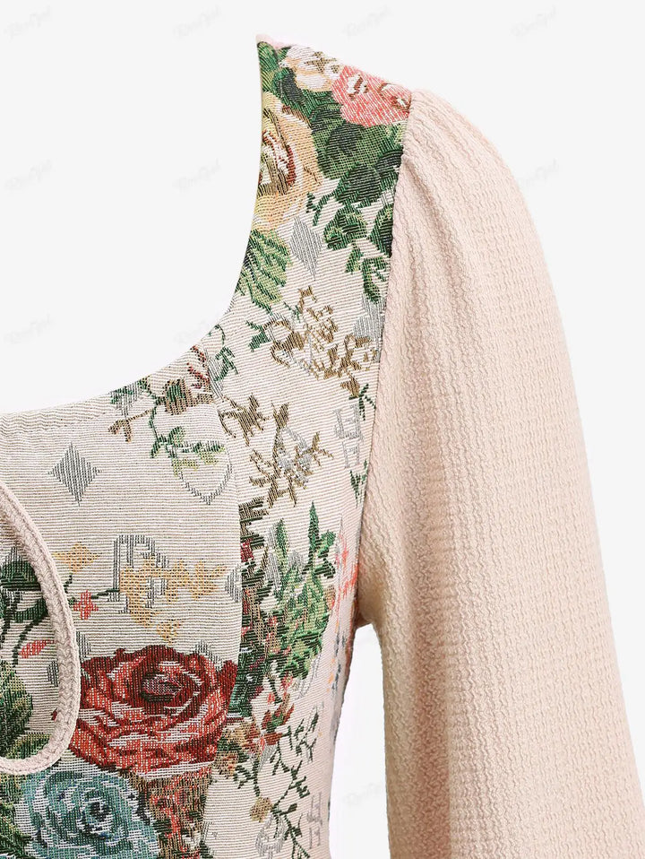 Embroidery Poet Sleeve Plisse Dress