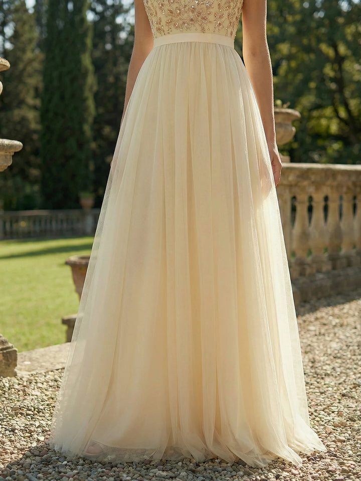 Timeless Sequins Tulle Arabic Evening Gown