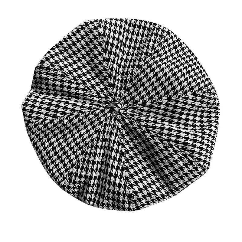 Classic Houndstooth Octagonal Beret Hat