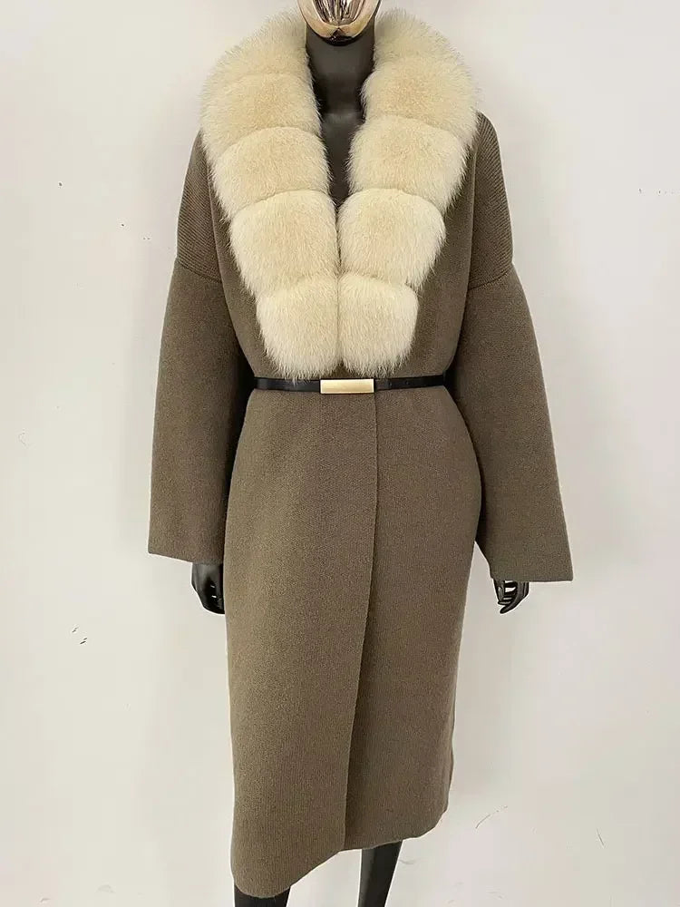 Alluring Detachable Real Fur Collar Coat
