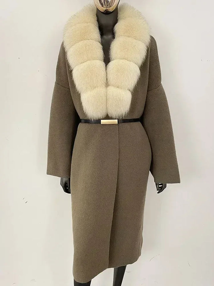 Alluring Detachable Real Fur Collar Coat