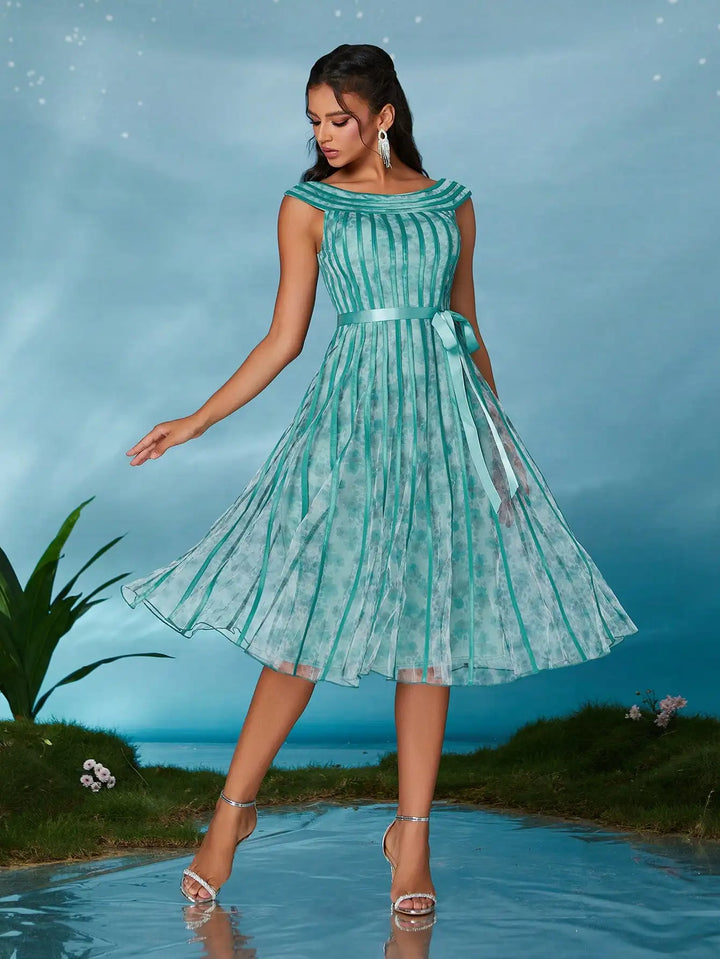 Elegant Round-neck Mesh Evening Dress