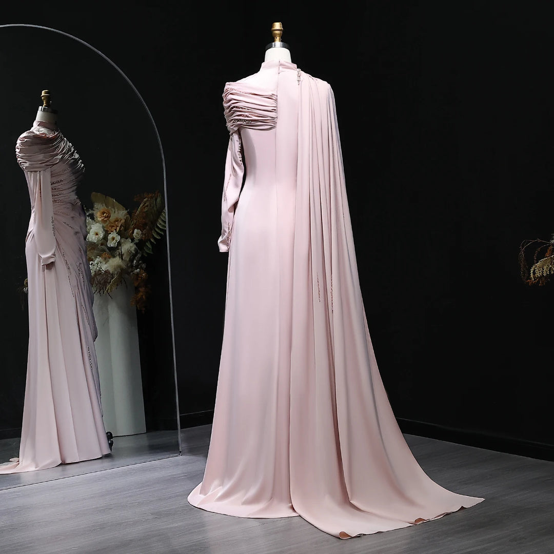 Charming Cape Draped Beaded Arabic Gown
