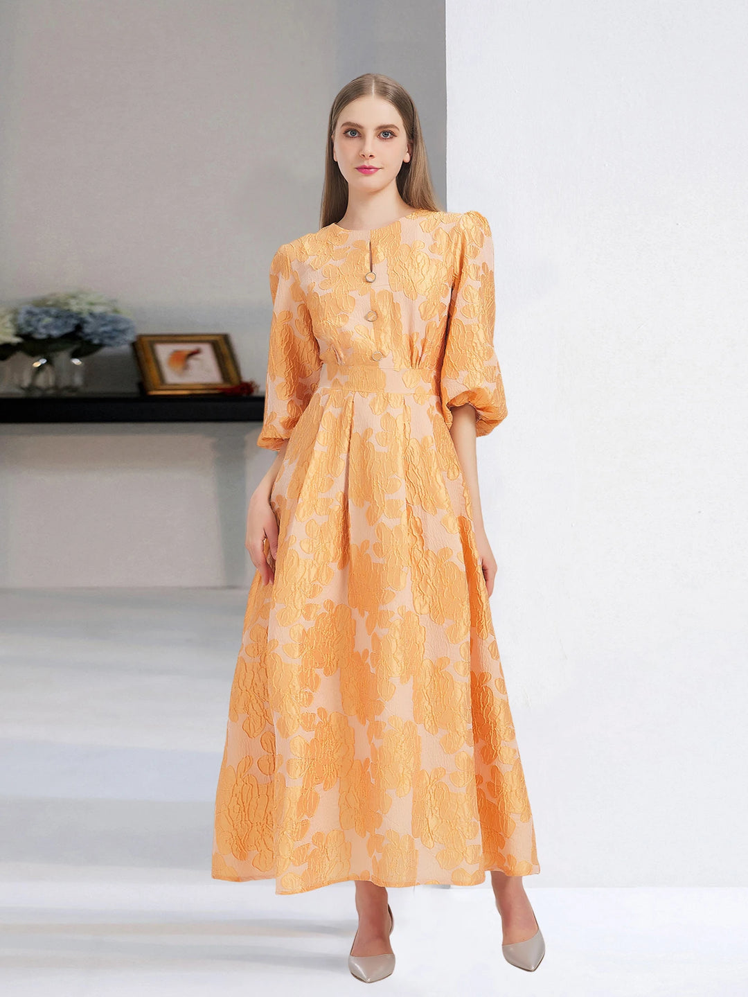 Classic Organza Puff Sleeve Party Gown