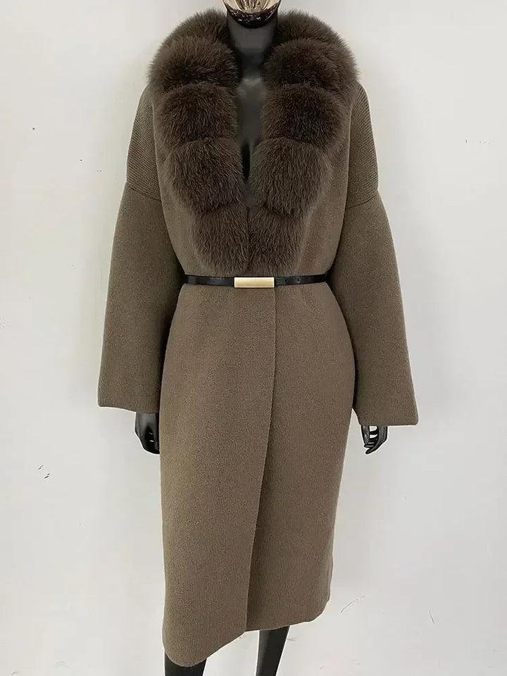 Alluring Detachable Real Fur Collar Coat
