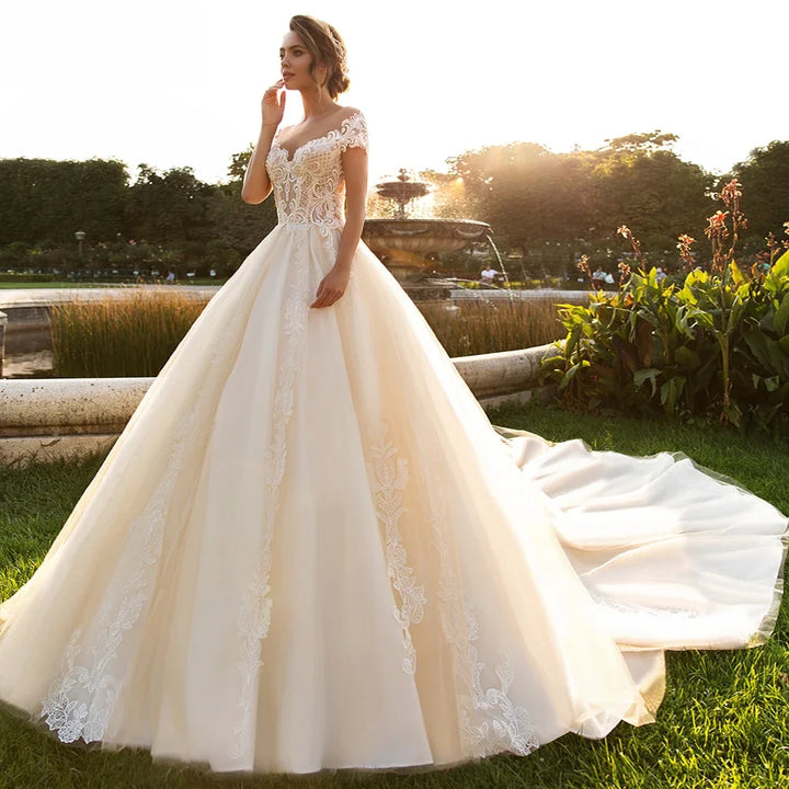 Exquisite Short Sleeve Bridal Couture Dress