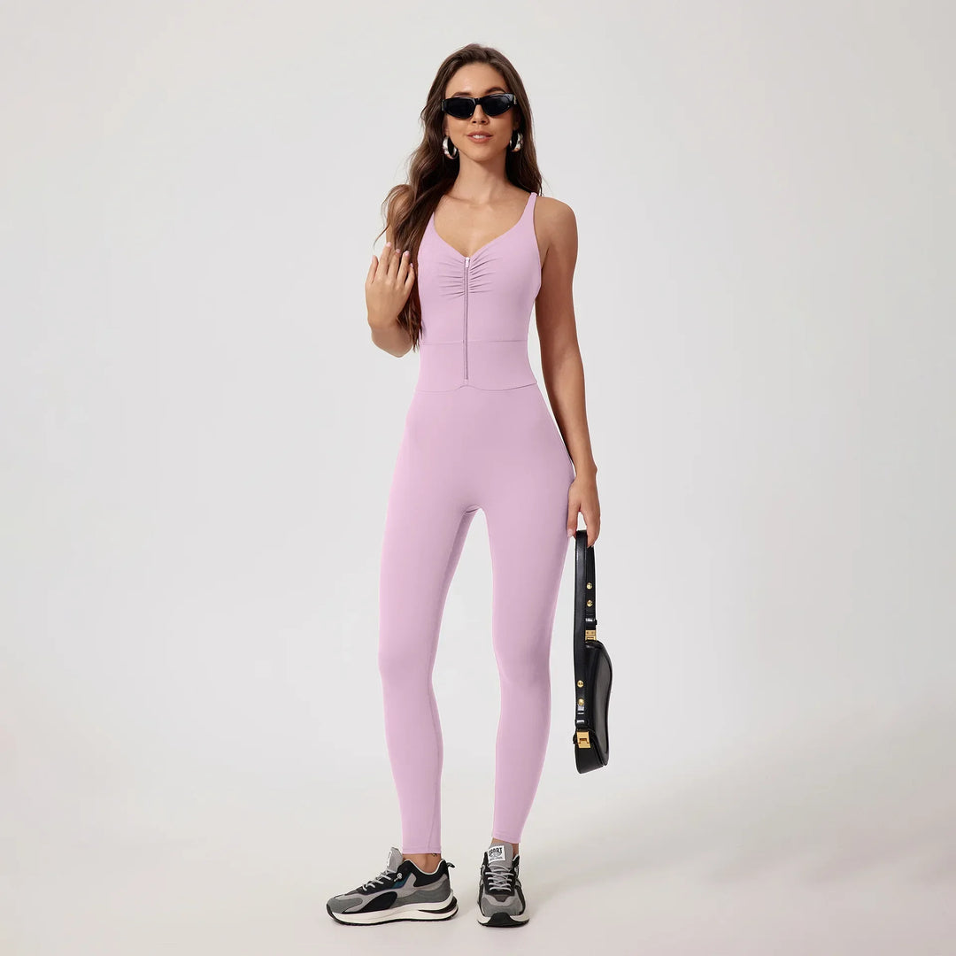 Elegant Front Zipper Hip-lifting Jumpsuit