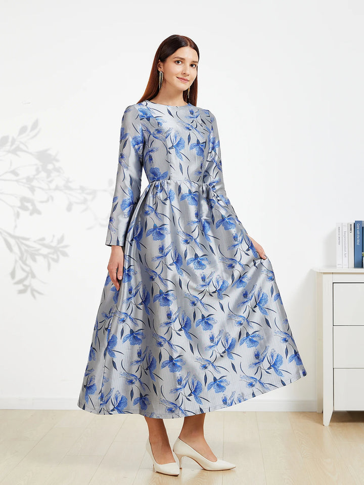 Elegant Floral Jacquard Maxi Dress