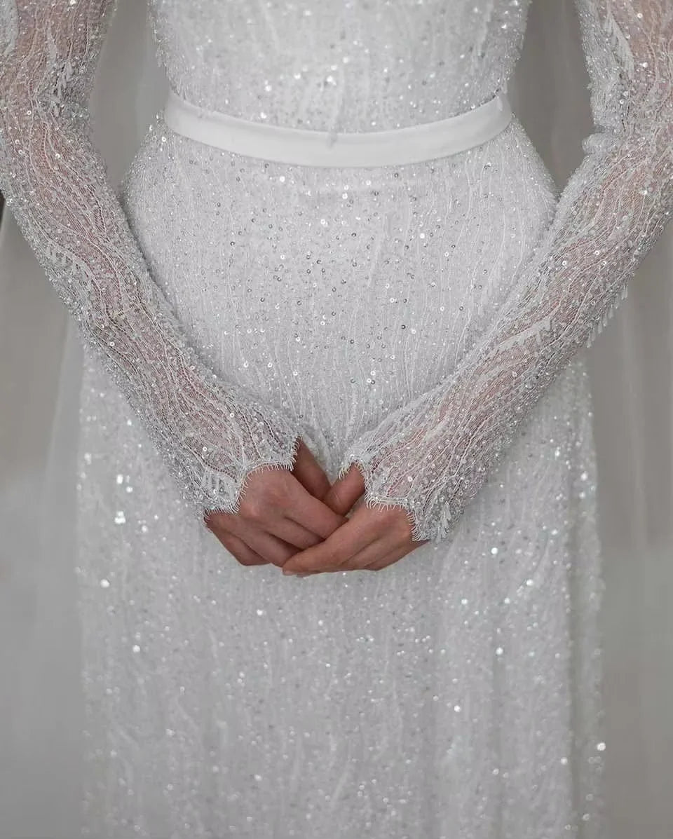 Sparkling High Neck Bridal Gown