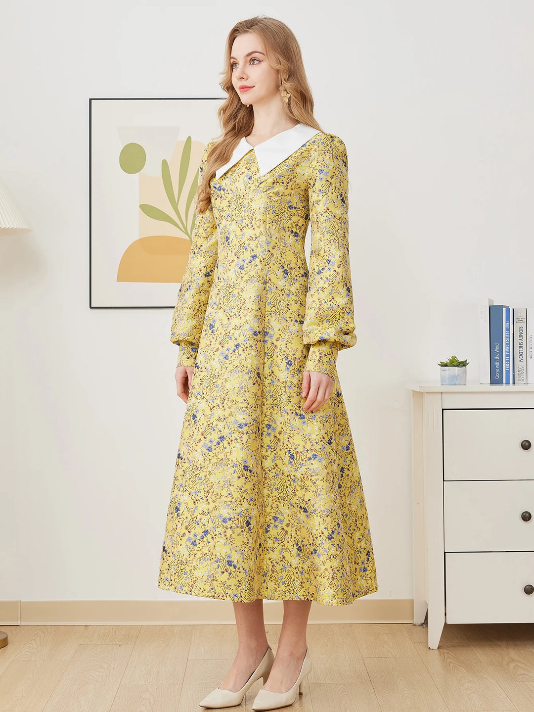 Floral Jacquard A-Line Maxi Dress