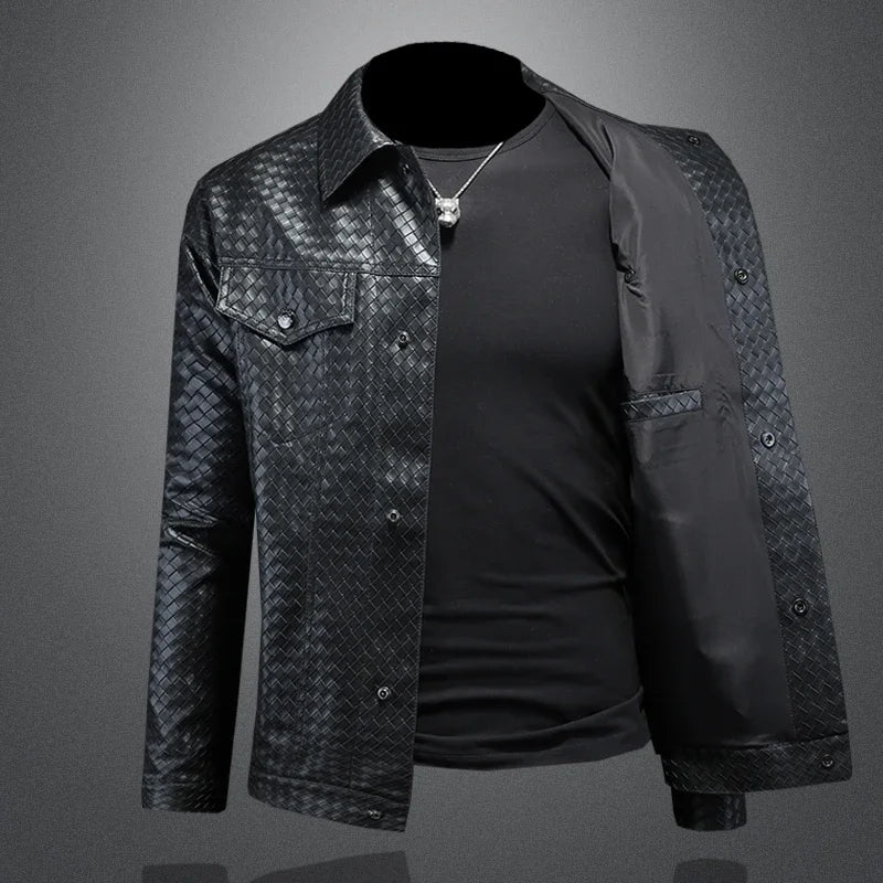 Luxury Woven Faux Leather Coat