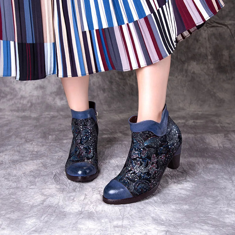 Smart Embossed Leather Ankle Boots