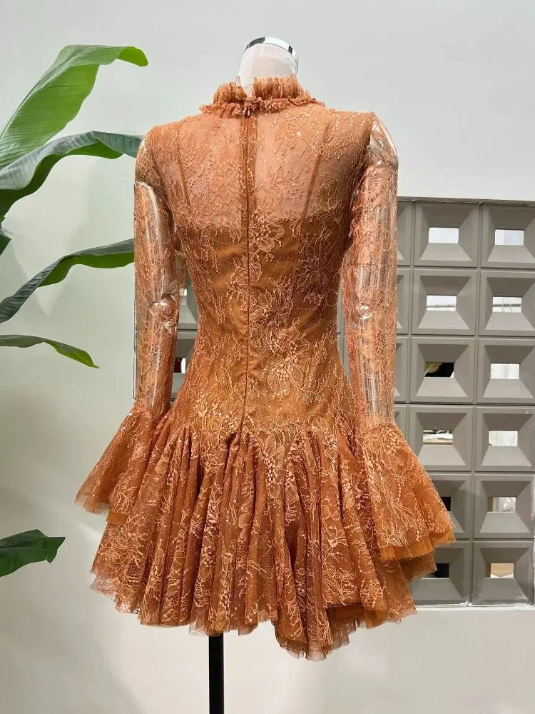 Sweet Long Sleeves Women Birthday Party Mini Dress