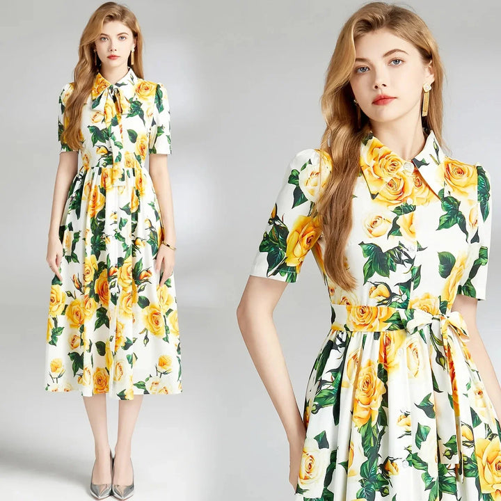 Sweet Floral Printed Midi Dress