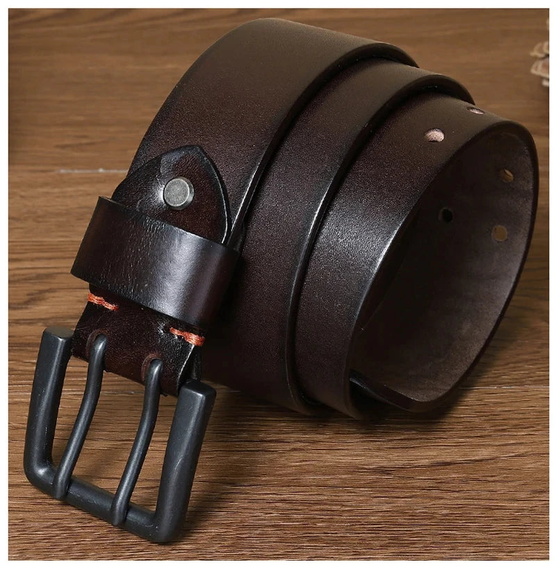 Double Pin Buckle Cowhide Leather Belt