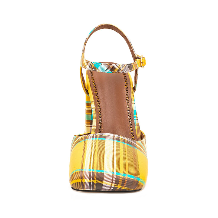 Sweet Square Toe Checker Heel Sandals