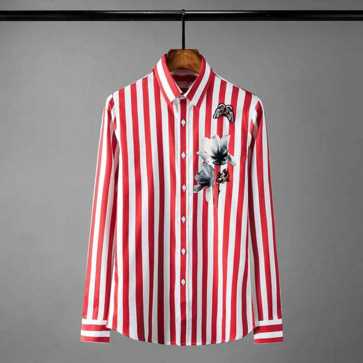 Striped With Daffodils Slim Fit Shirts