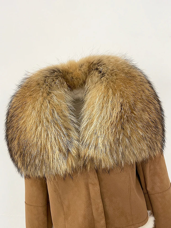 Luxurious Suede Real Warm Fur Short Coat