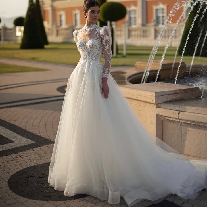 Gorgeous Illusion Tulle High Neck Wedding Dress