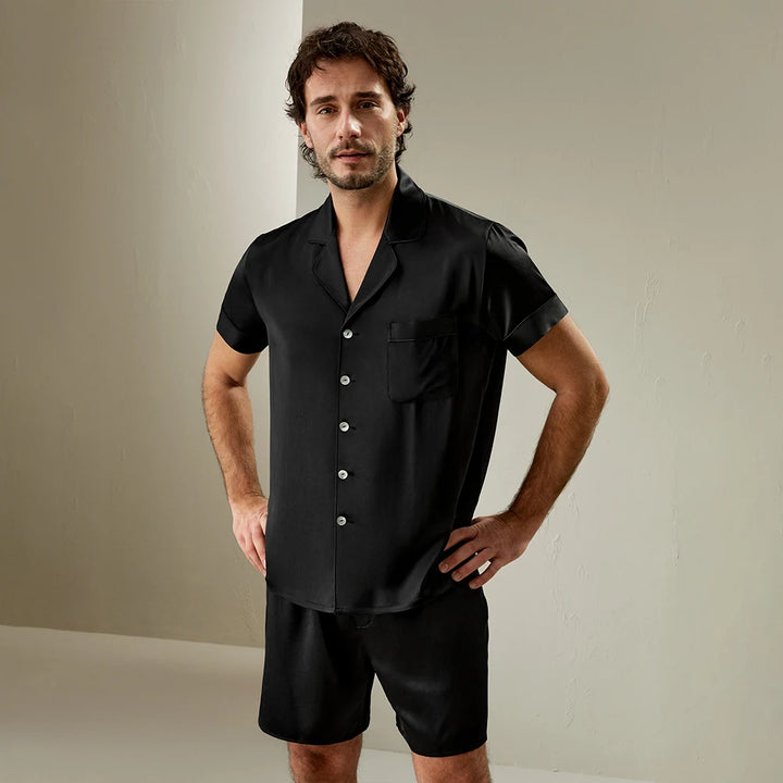 Contrast Trim Short Silk Pajama Set