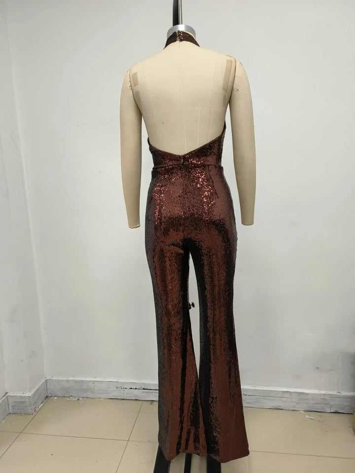 Gold Sequins Wide Leg Jumpsuit