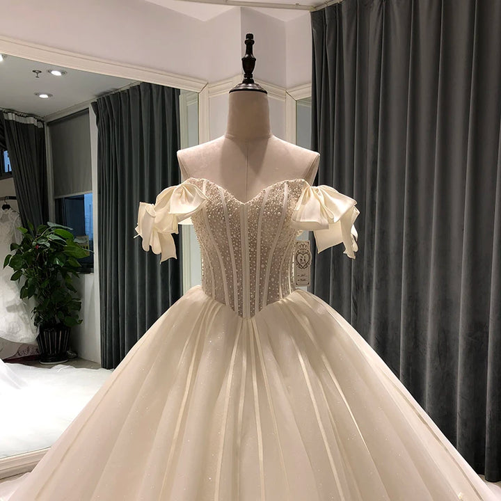 Off The Shoulder Royal Train Bridal Gown