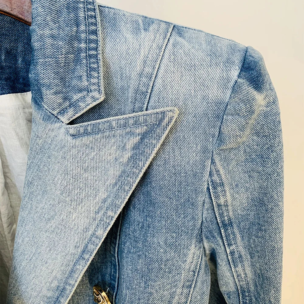 Double Breasted Denim Jeans Short Blazer