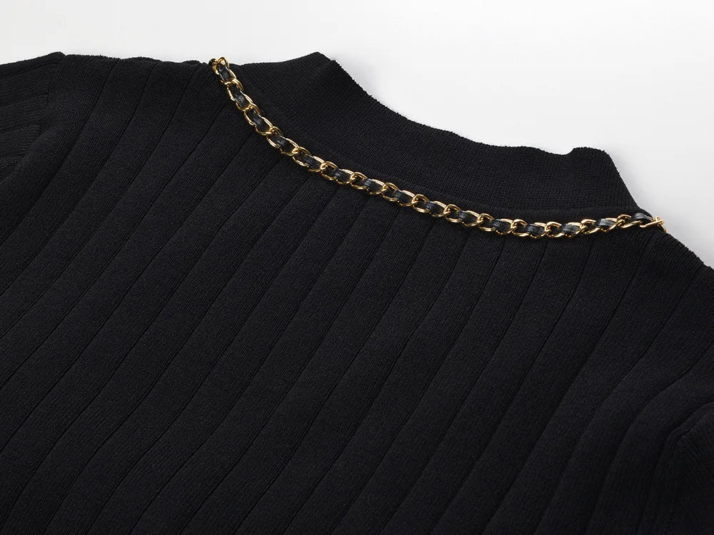 Stylish Chain Buckle Knitted Sweater
