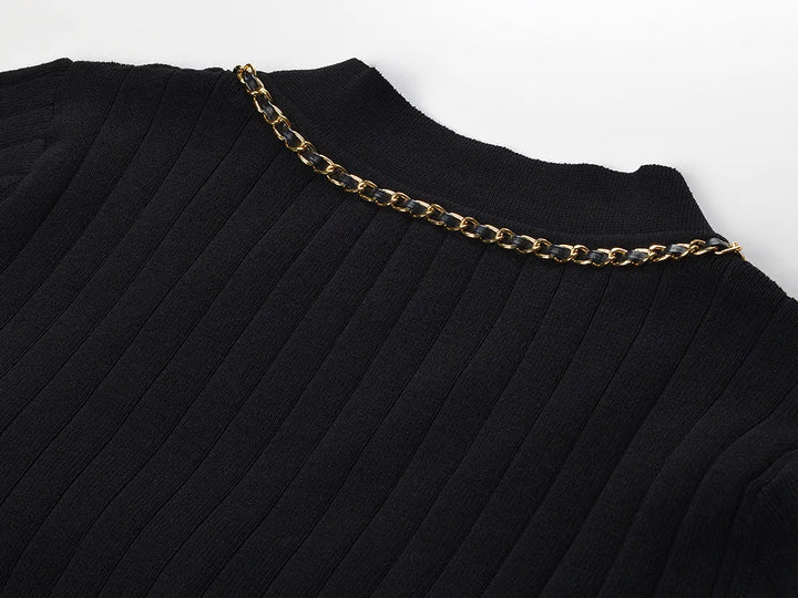 Stylish Chain Buckle Knitted Sweater