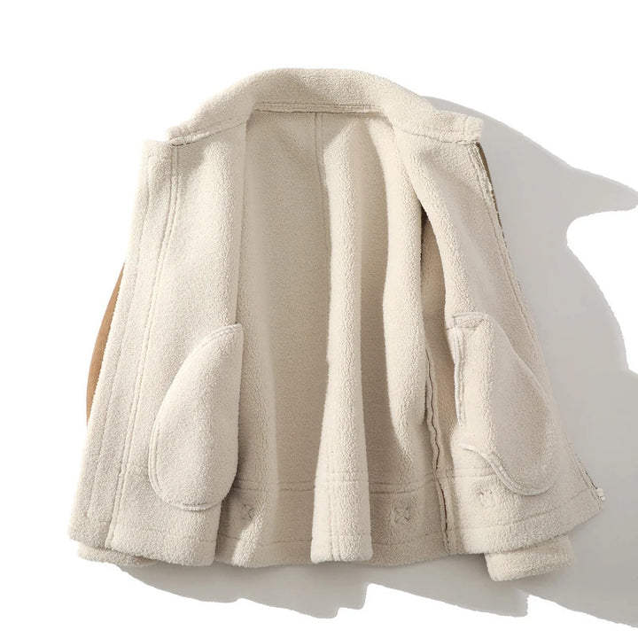 Elegant Suede Leather Woolen Thick Coat