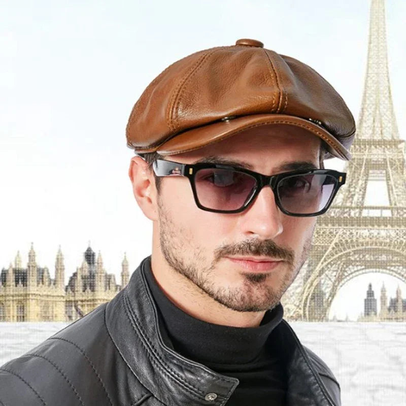 Retro Genuine Leather Beret Hat