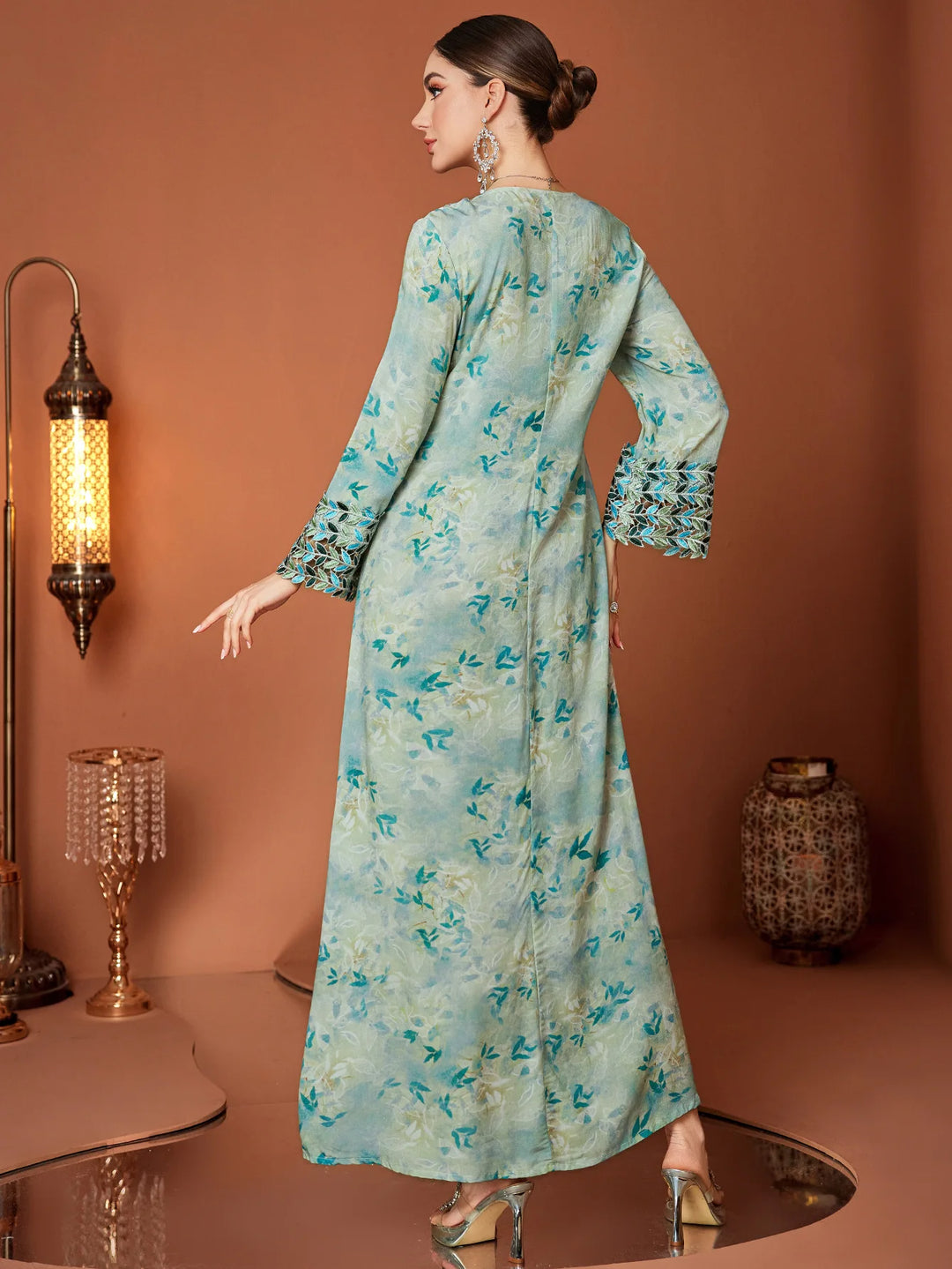 Classic Floral Print Arab Abaya Dress