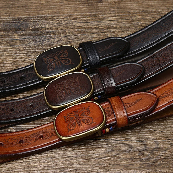 Elegant Laser Engraved Leather Belt