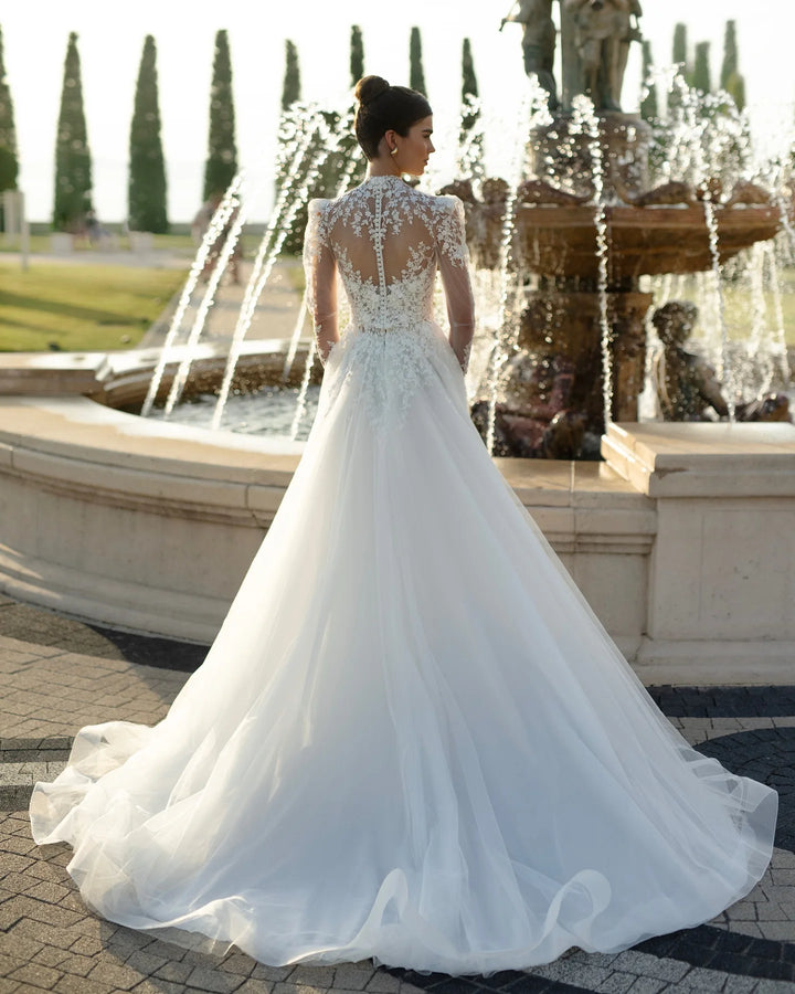 Romantic Appliqued Lace Wedding Dress