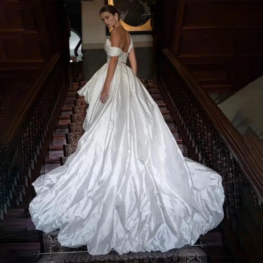 Modern Short Long Pleats Bridal Dress