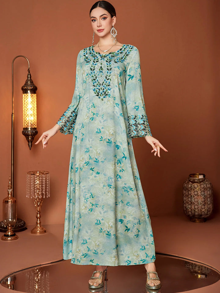 Classic Floral Print Arab Abaya Dress