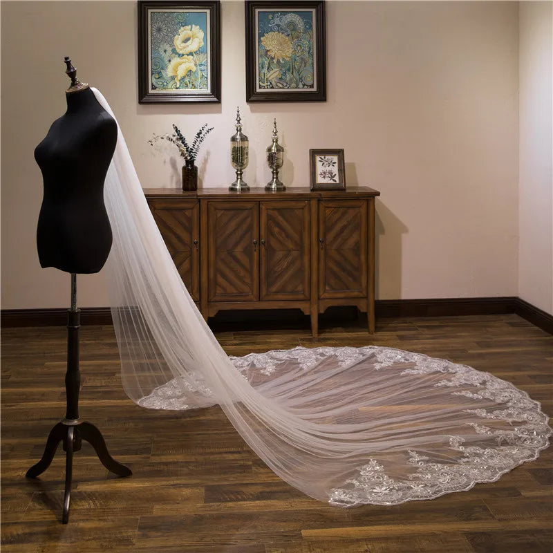 Graceful Lace Appliques Bridal Veil